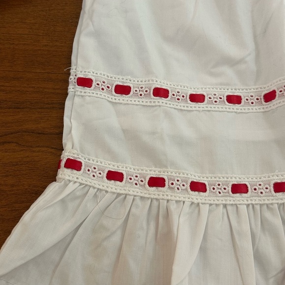 Vintage Baby Dress 6 Months White Eyelet with Red Ribbon Trim Long Sleeve Ruffle - Picture 3 of 5